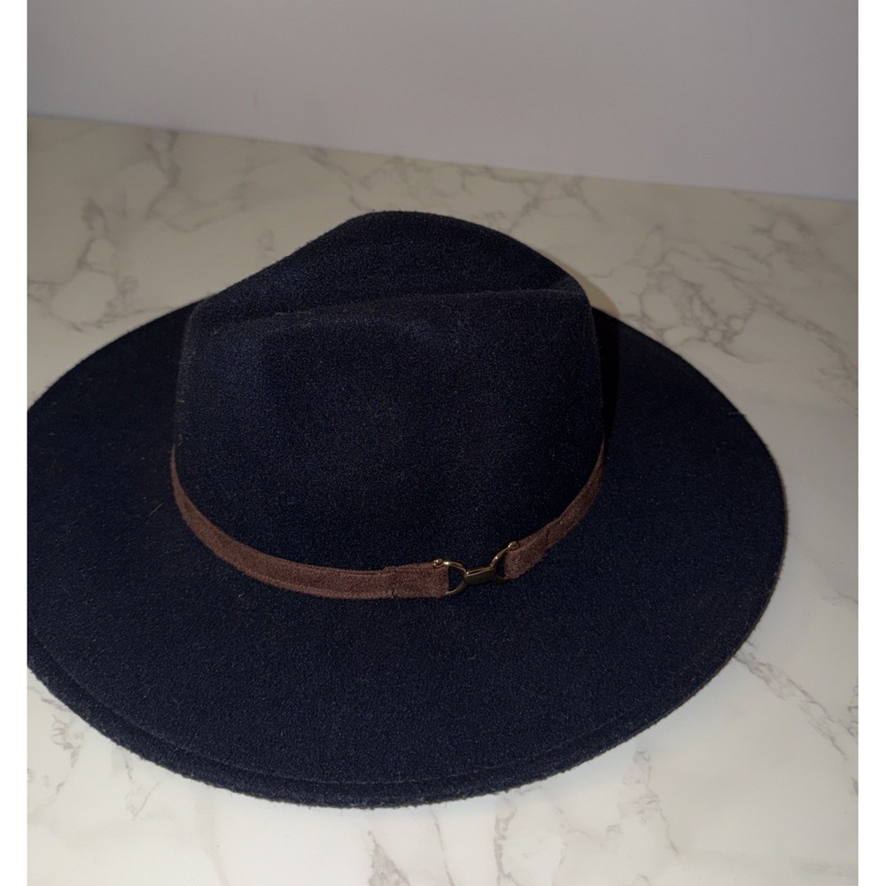 Fall Navy Felt Wide Brim Hat W/Brown Band By Janie and Jack For Kids 2-3T Preppy